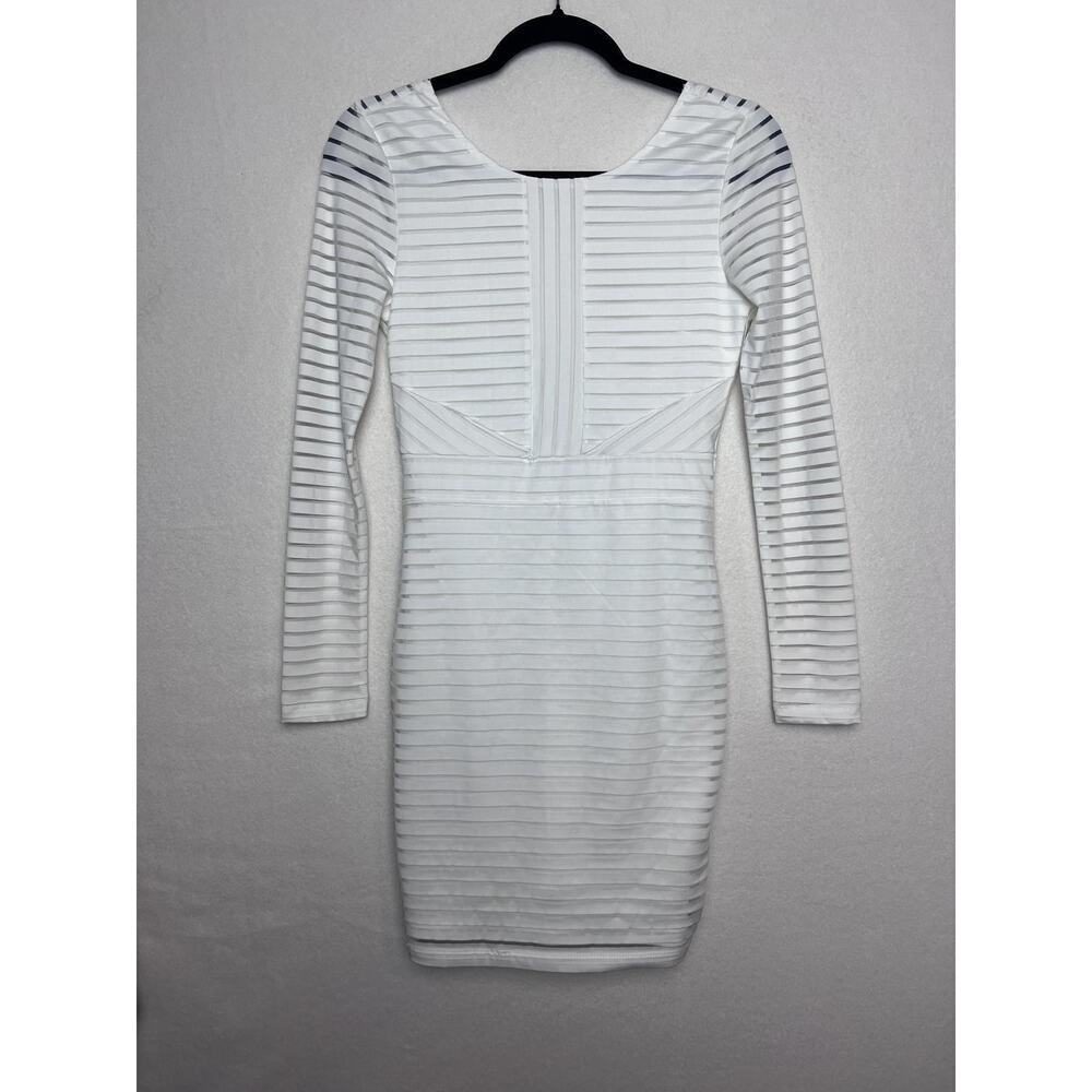 Charlotte Russe White Long Sleeve Striped Mini Dress Size Small Open Back - Picture 2 of 9